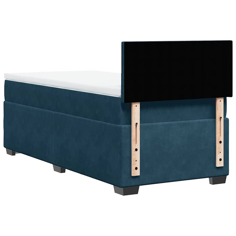 Pat box spring cu saltea, albastru, 100x200 cm, catifea