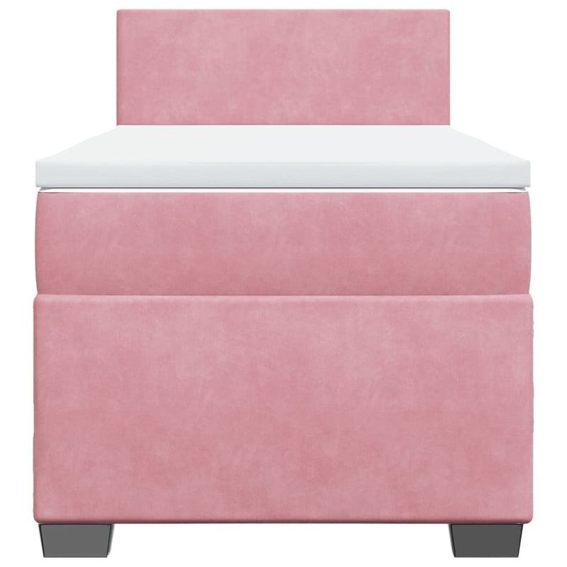 Pat box spring cu saltea, roz, 100x200 cm, catifea