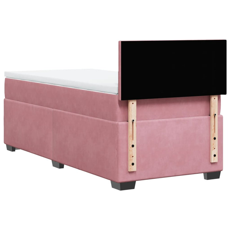 Pat box spring cu saltea, roz, 100x200 cm, catifea