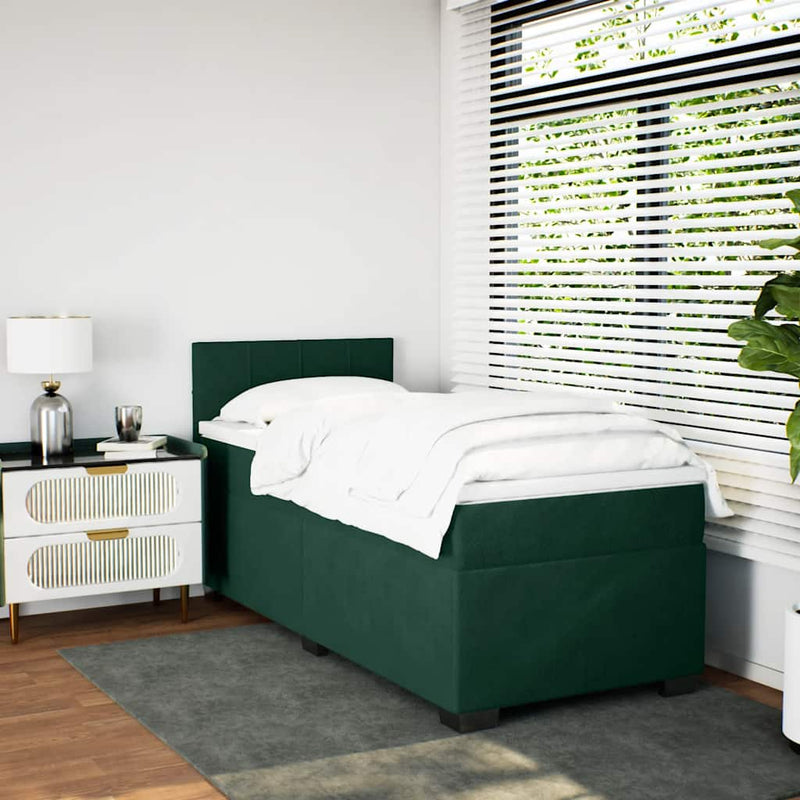 Pat box spring cu saltea, verde închis, 100x200 cm, catifea