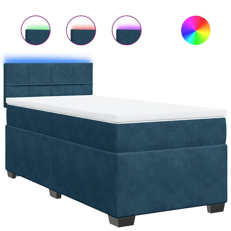 Pat box spring cu saltea, albastru, 100x200 cm, catifea