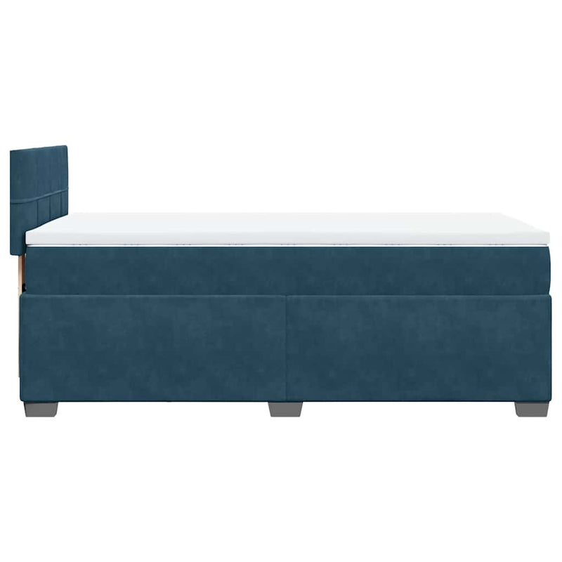 Pat box spring cu saltea, albastru, 100x200 cm, catifea