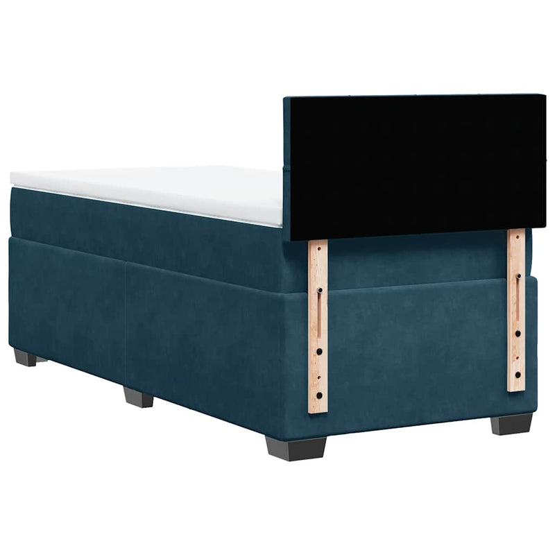 Pat box spring cu saltea, albastru, 100x200 cm, catifea