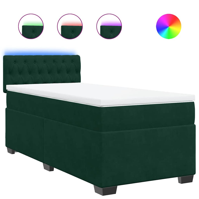 Pat box spring cu saltea, verde închis, 100x200 cm, catifea