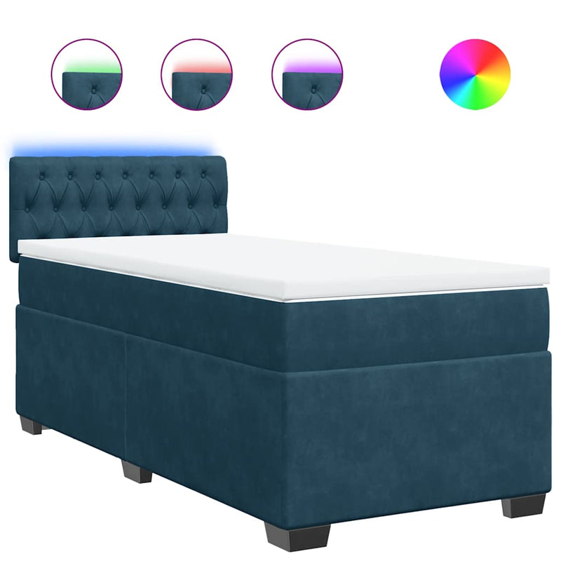 Pat box spring cu saltea, albastru, 100x200 cm, catifea