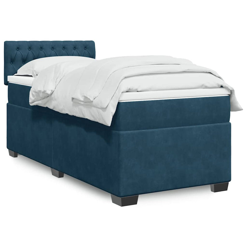 Pat box spring cu saltea, albastru, 100x200 cm, catifea