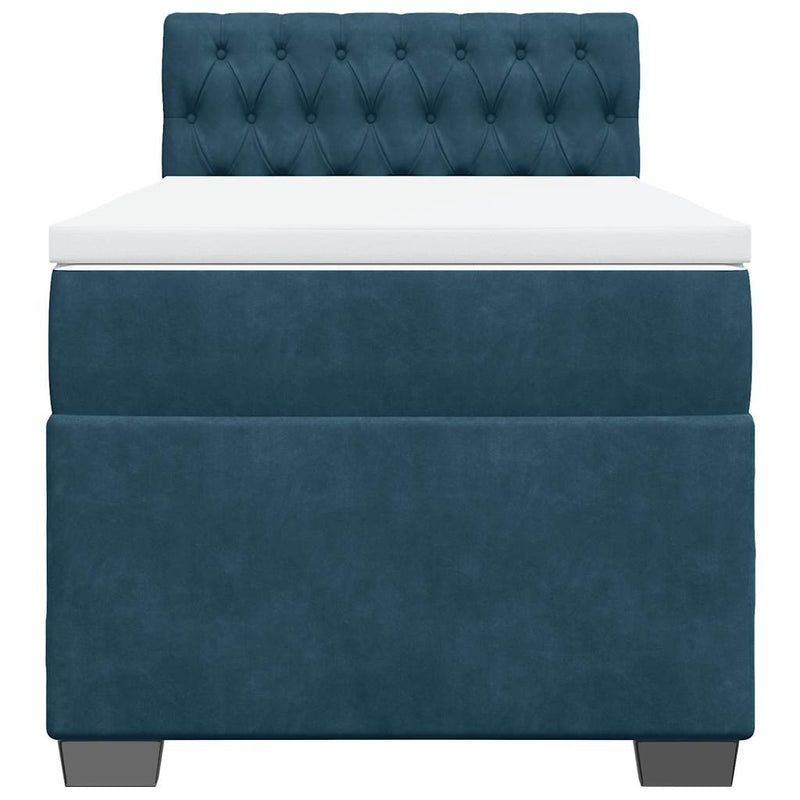 Pat box spring cu saltea, albastru, 100x200 cm, catifea