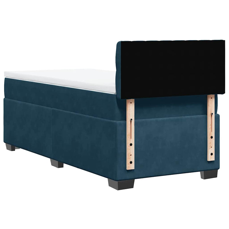 Pat box spring cu saltea, albastru, 100x200 cm, catifea