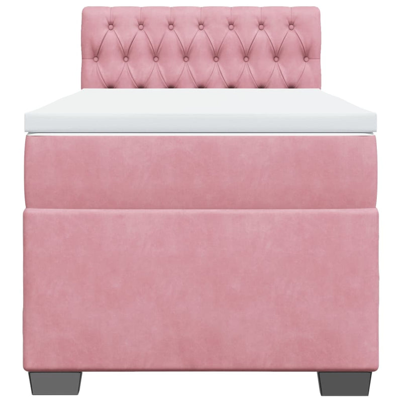 Pat box spring cu saltea, roz, 100x200 cm, catifea
