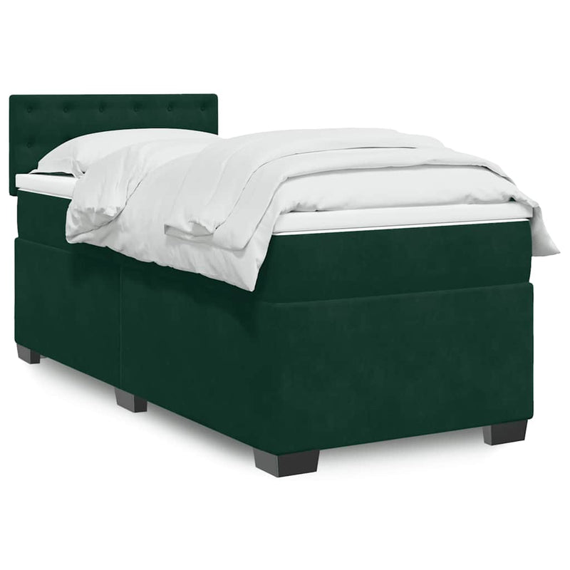 Pat box spring cu saltea, verde închis, 100x200 cm, catifea
