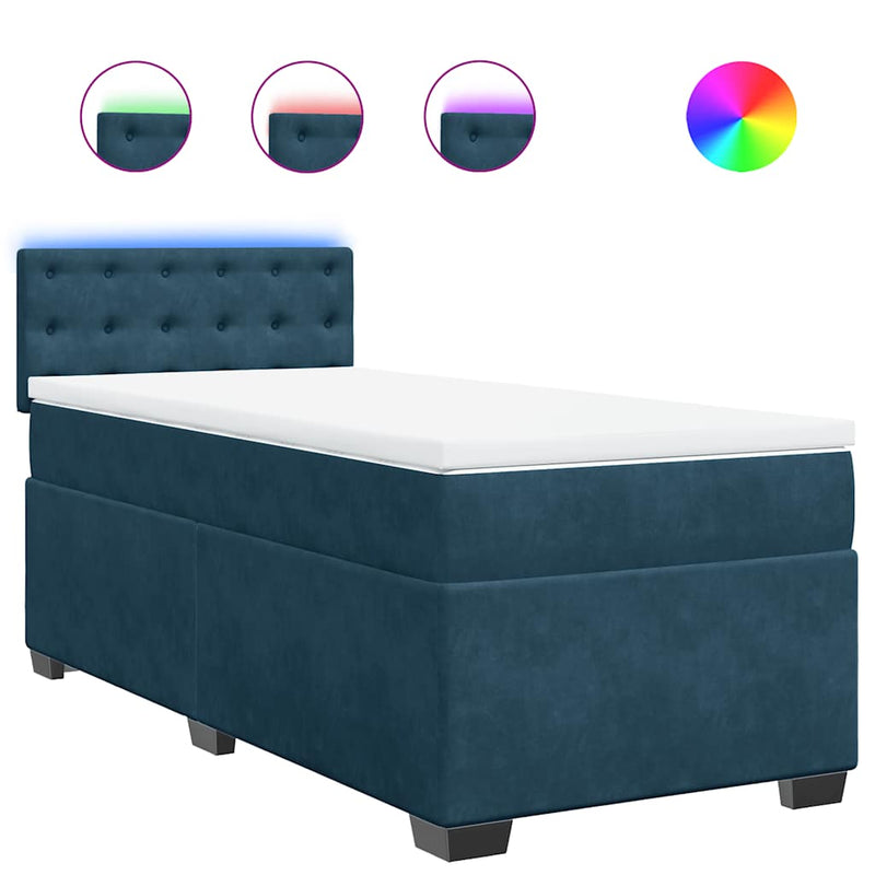 Pat box spring cu saltea, albastru, 100x200 cm, catifea