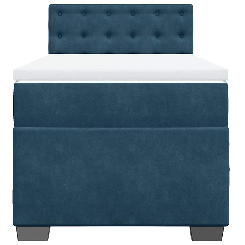 Pat box spring cu saltea, albastru, 100x200 cm, catifea