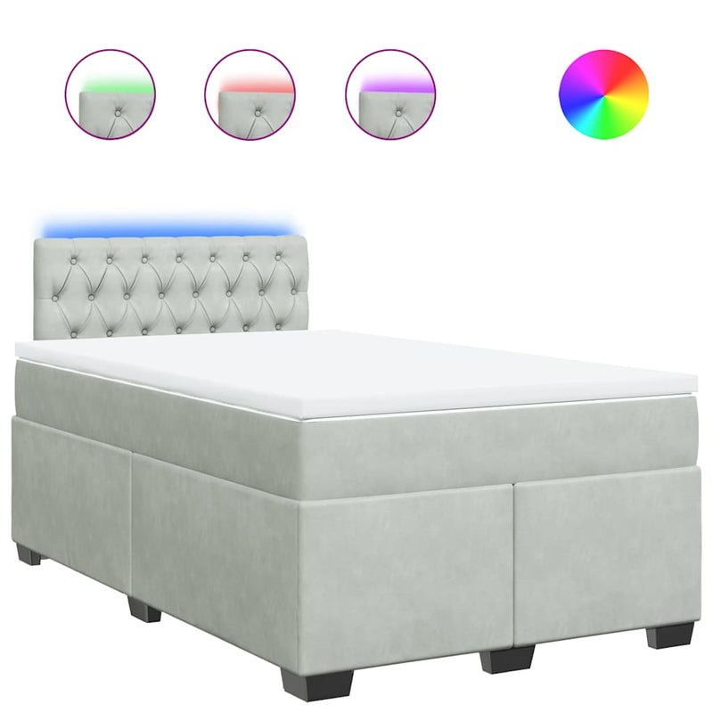Pat box spring cu saltea, gri deschis, 120x190 cm, catifea