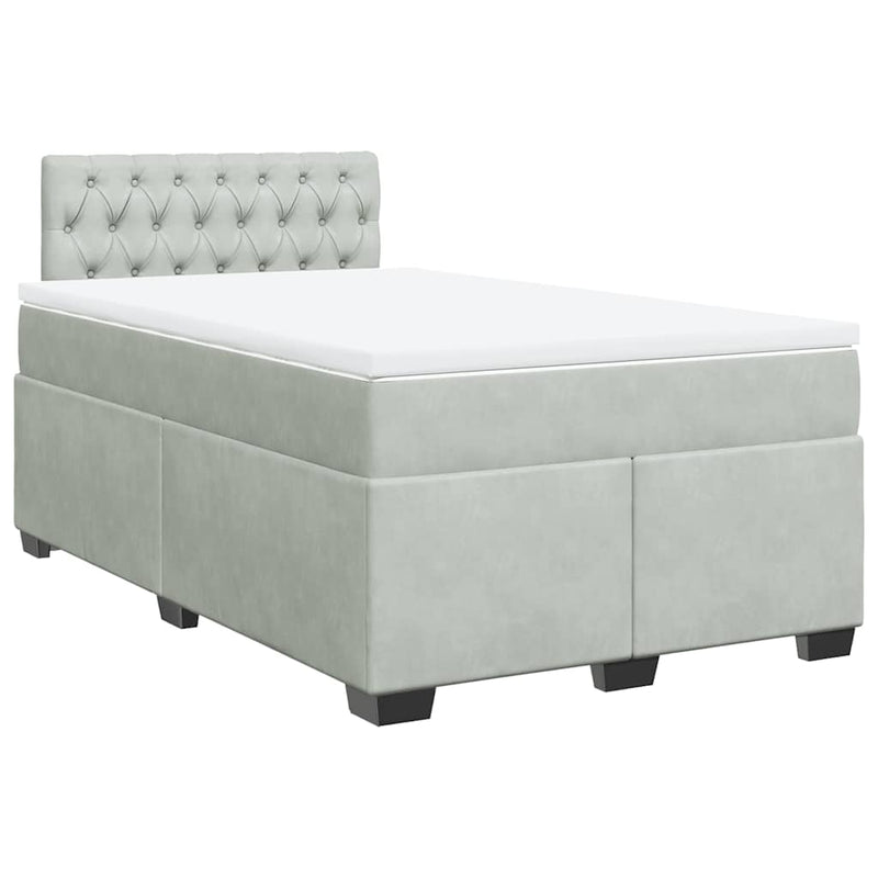 Pat box spring cu saltea, gri deschis, 120x190 cm, catifea
