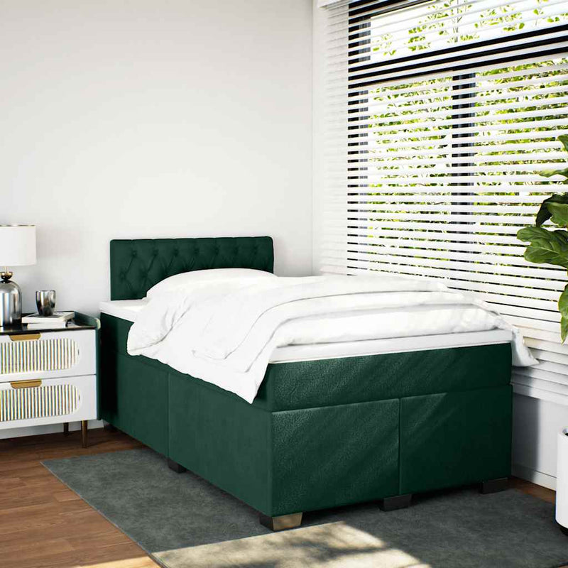 Pat box spring cu saltea, verde închis, 120x190 cm, catifea