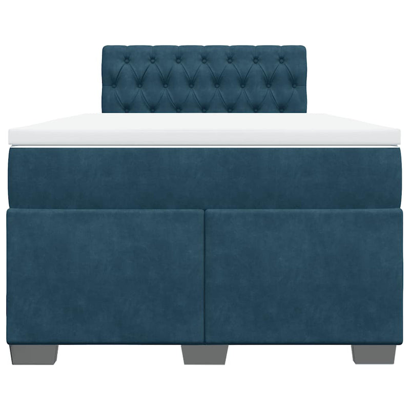 Pat box spring cu saltea, albastru, 120x190 cm, catifea