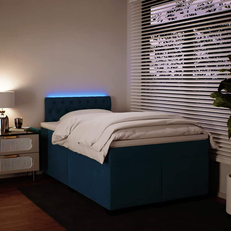 Pat box spring cu saltea, albastru, 120x190 cm, catifea