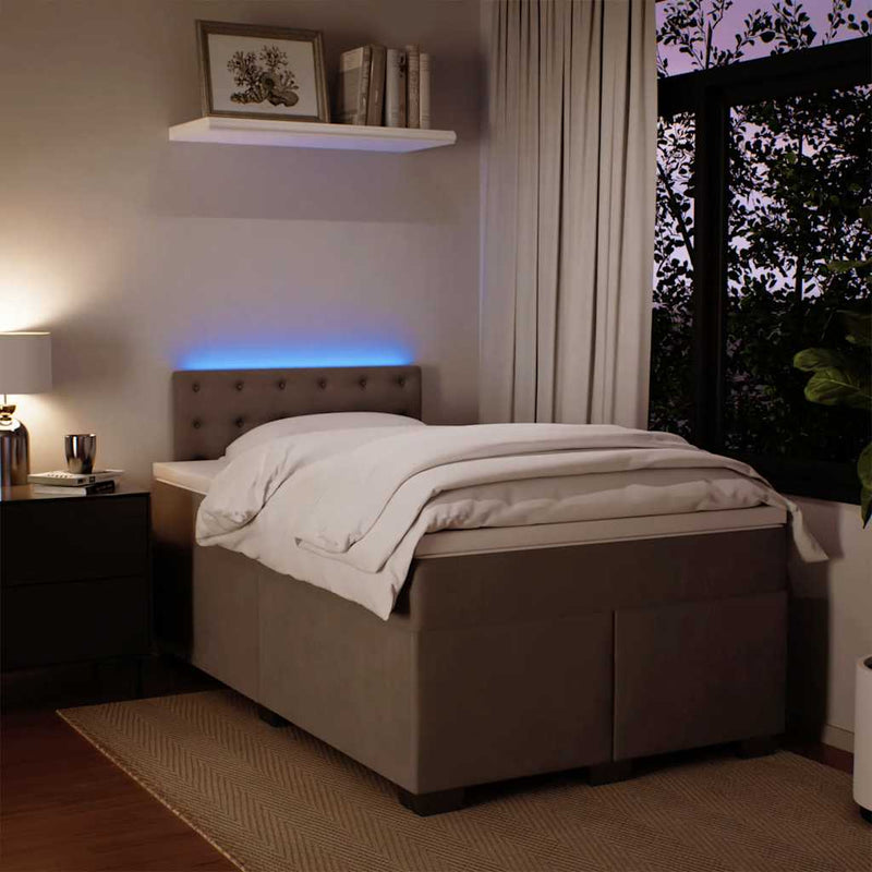 Pat box spring cu saltea, gri deschis, 120x190 cm, catifea