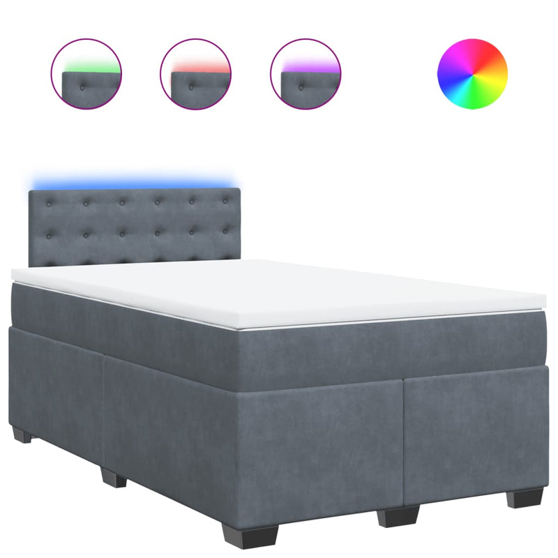 Pat box spring cu saltea, gri închis, 120x190 cm, catifea