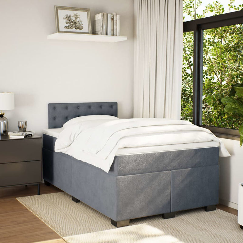 Pat box spring cu saltea, gri închis, 120x190 cm, catifea