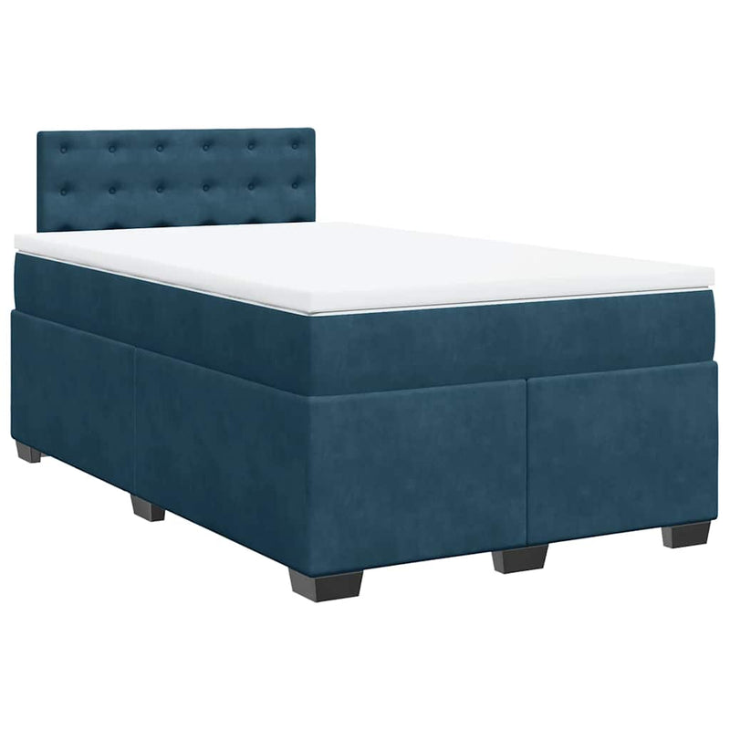 Pat box spring cu saltea, albastru, 120x190 cm, catifea