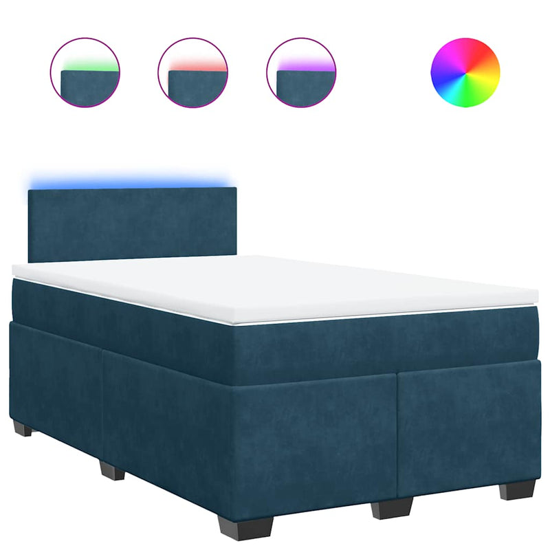 Pat box spring cu saltea, albastru, 120x200 cm, catifea