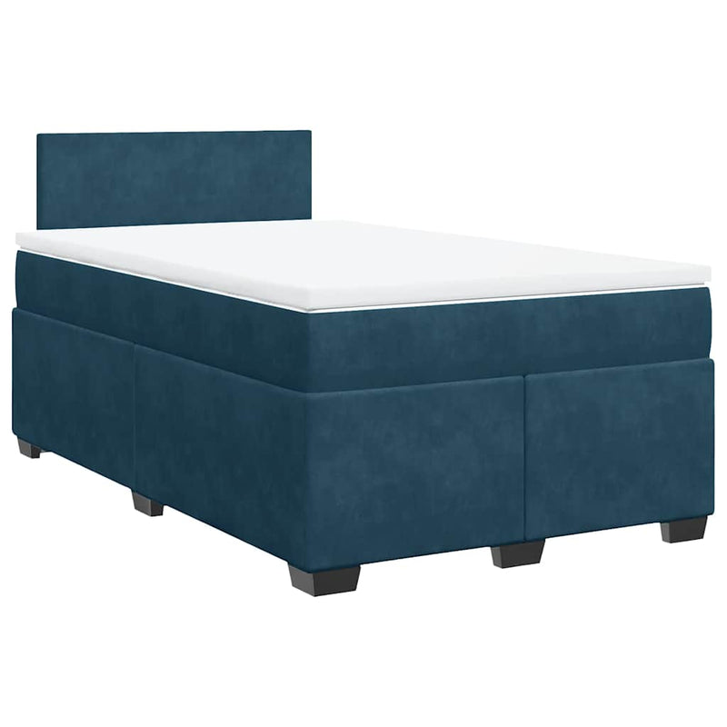 Pat box spring cu saltea, albastru, 120x200 cm, catifea