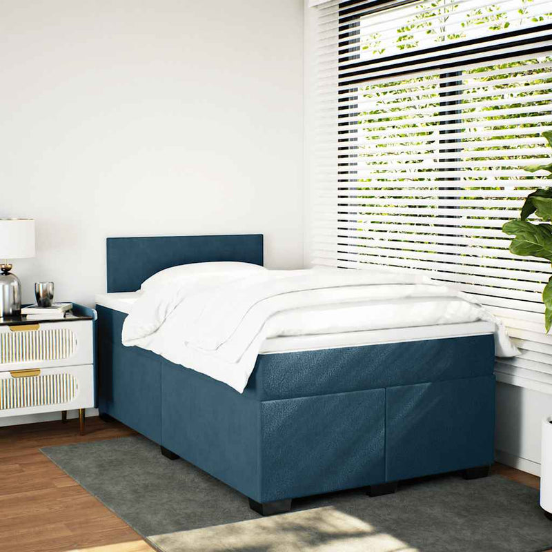 Pat box spring cu saltea, albastru, 120x200 cm, catifea
