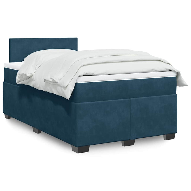 Pat box spring cu saltea, albastru, 120x200 cm, catifea