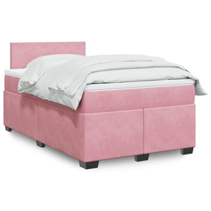 Pat box spring cu saltea, roz, 120x200 cm, catifea