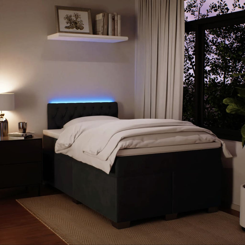 Pat box spring cu saltea, negru, 120x200 cm, catifea