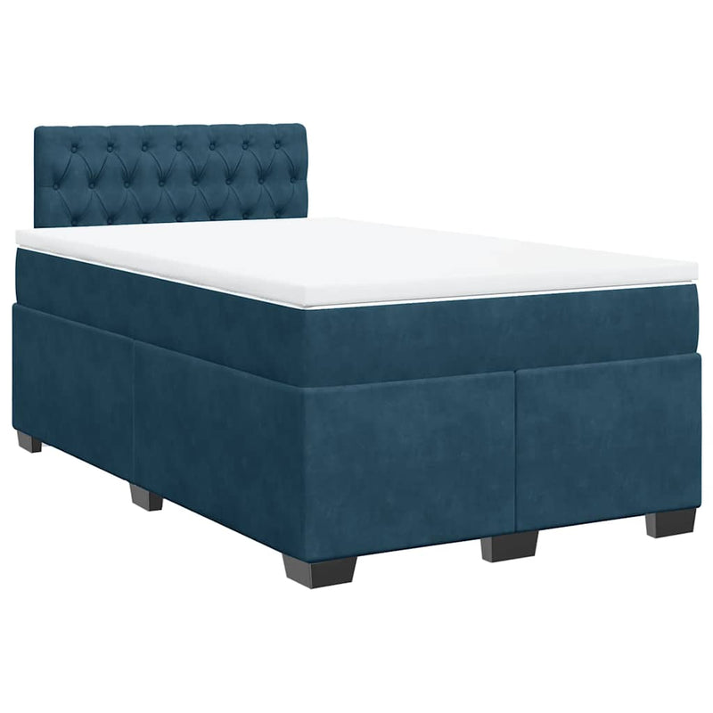 Pat box spring cu saltea, albastru, 120x200 cm, catifea