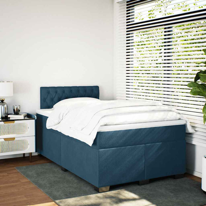 Pat box spring cu saltea, albastru, 120x200 cm, catifea