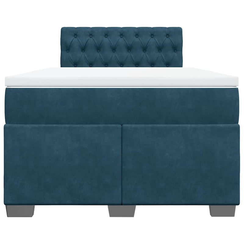 Pat box spring cu saltea, albastru, 120x200 cm, catifea