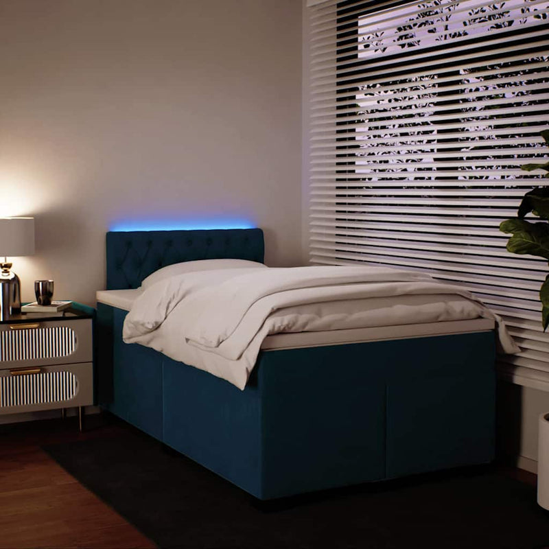 Pat box spring cu saltea, albastru, 120x200 cm, catifea