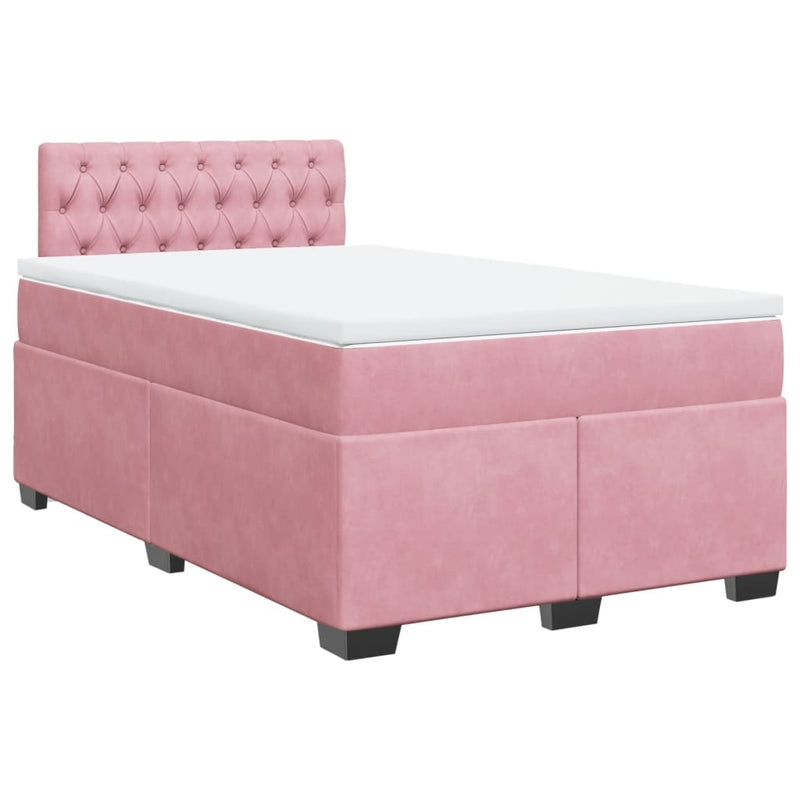 Pat box spring cu saltea, roz, 120x200 cm, catifea