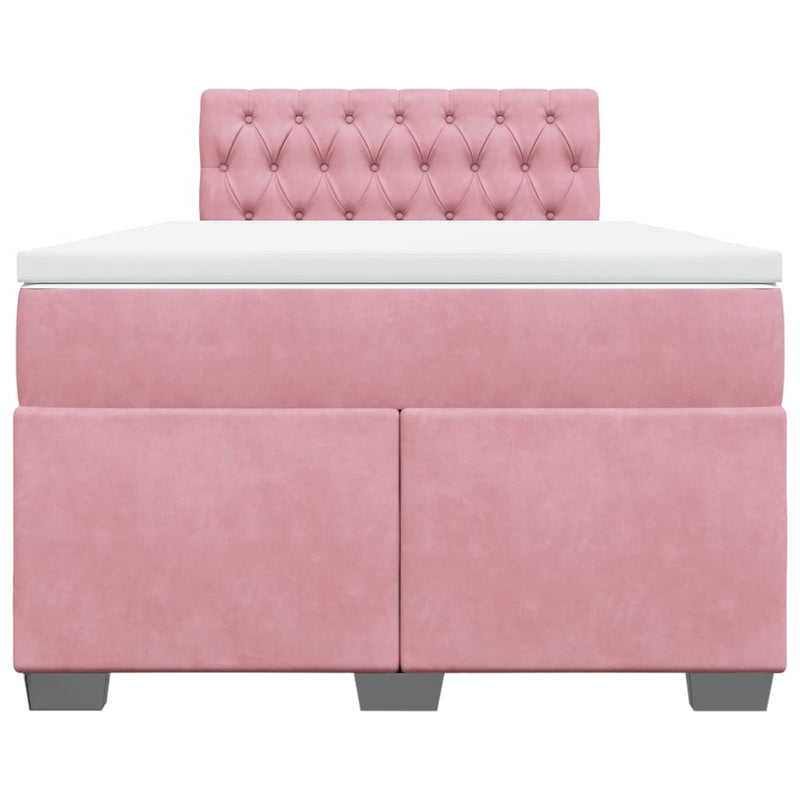 Pat box spring cu saltea, roz, 120x200 cm, catifea