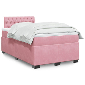 Pat box spring cu saltea, roz, 120x200 cm, catifea