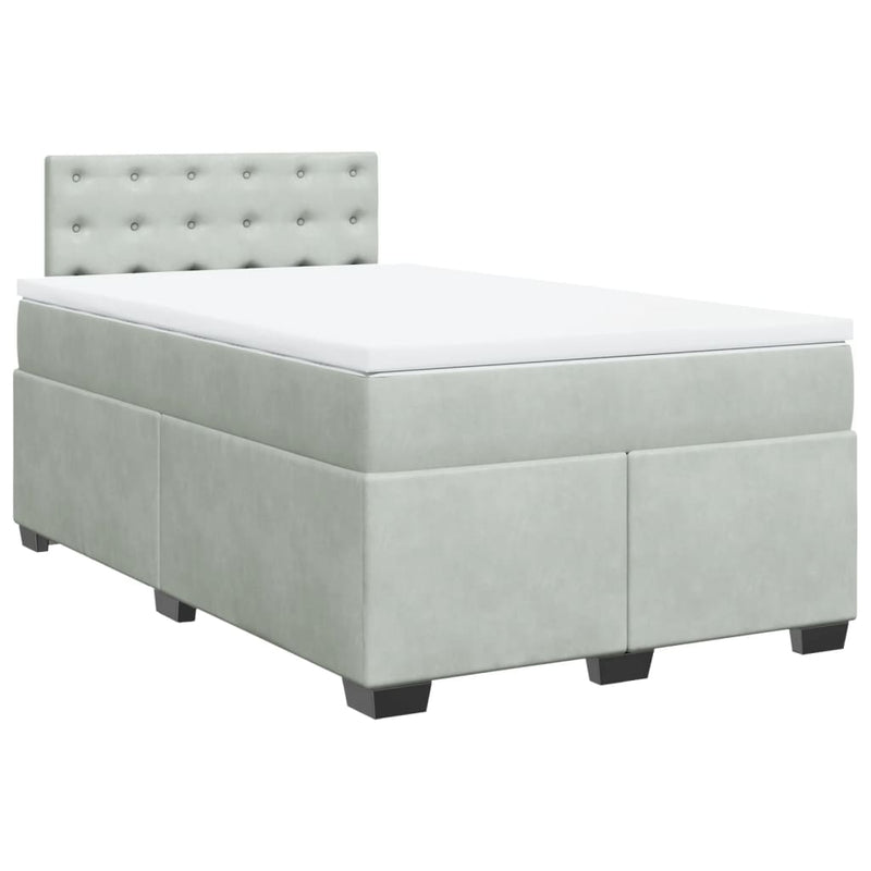 Pat continental cu saltea, gri deschis, 120x200 cm, catifea