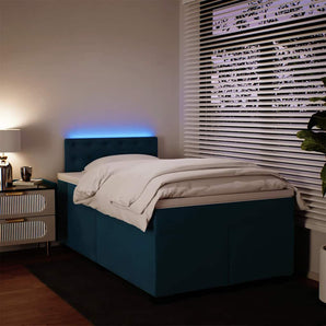Pat box spring cu saltea, albastru, 120x200 cm, catifea