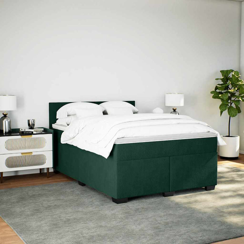 Pat box spring cu saltea, verde închis, 140x190 cm, catifea
