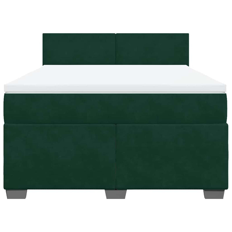 Pat box spring cu saltea, verde închis, 140x190 cm, catifea