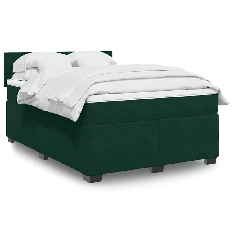 Pat box spring cu saltea, verde închis, 140x190 cm, catifea