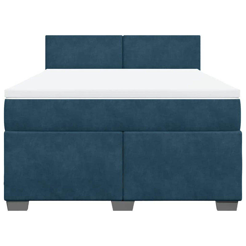 Pat box spring cu saltea, albastru, 140x190 cm, catifea
