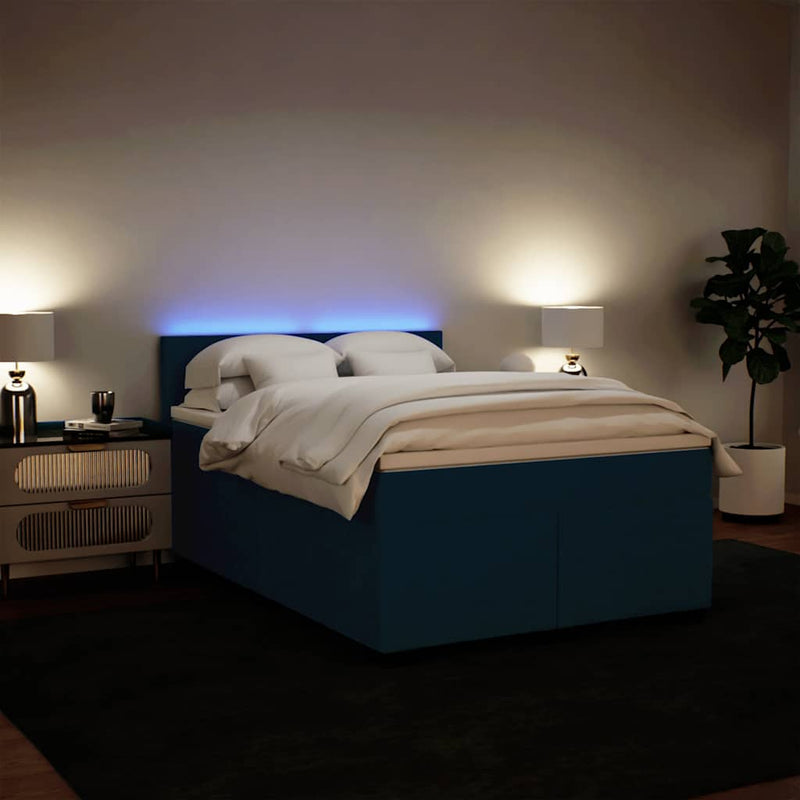 Pat box spring cu saltea, albastru, 140x190 cm, catifea