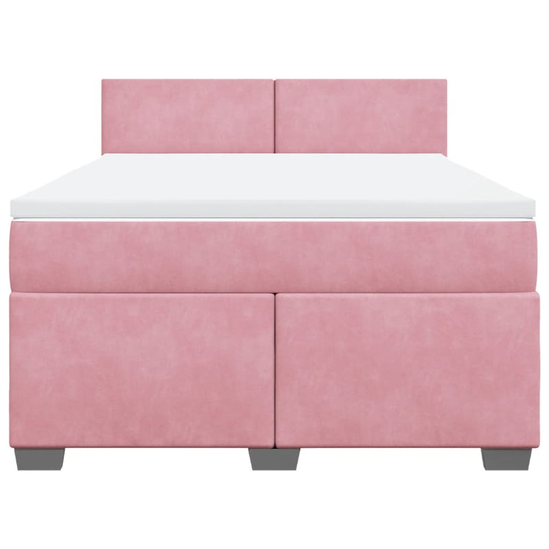 Pat box spring cu saltea, roz, 140x190 cm, catifea