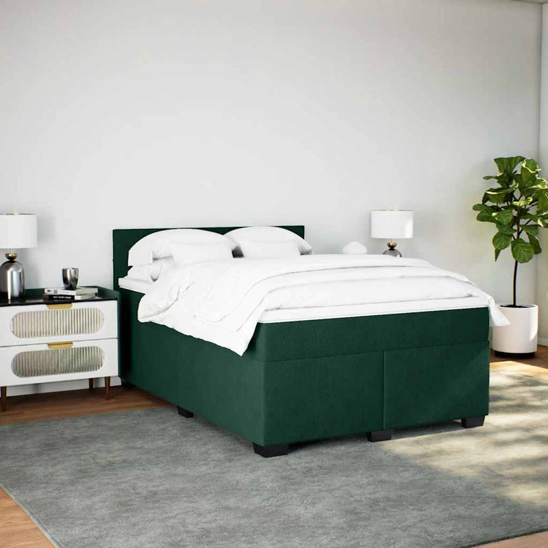 Pat box spring cu saltea, verde închis, 140x190 cm, catifea