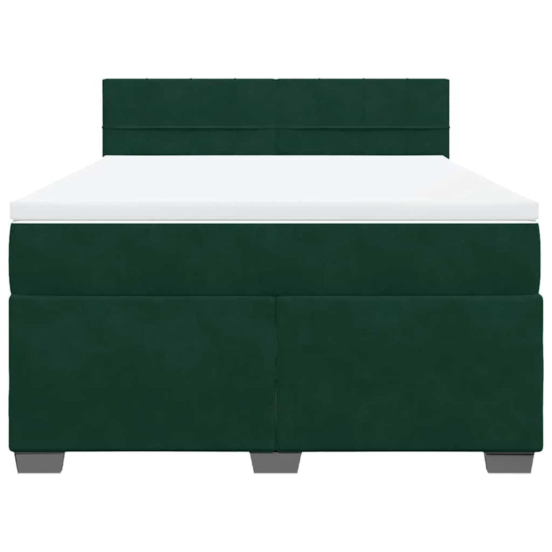 Pat box spring cu saltea, verde închis, 140x190 cm, catifea