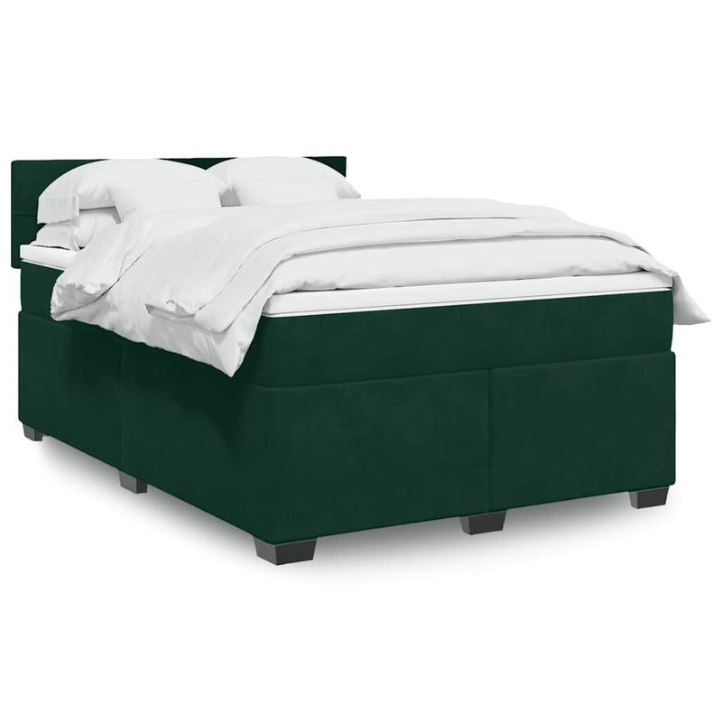 Pat box spring cu saltea, verde închis, 140x190 cm, catifea