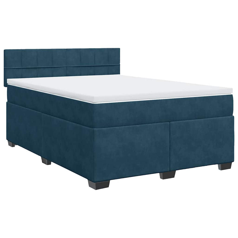 Pat box spring cu saltea, albastru, 140x190 cm, catifea